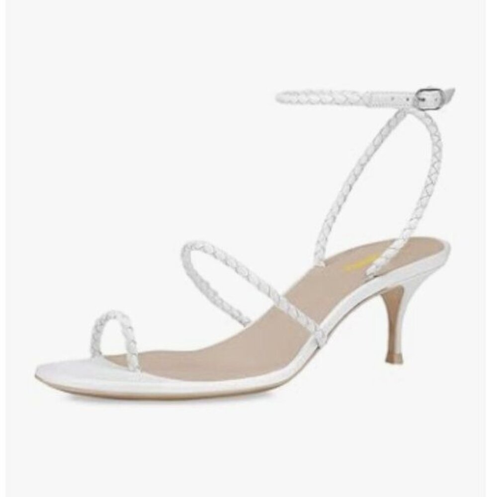 Milooey shoes White Open Toe Strappy Mid Heels Ankle Strap Buckled Sandals
